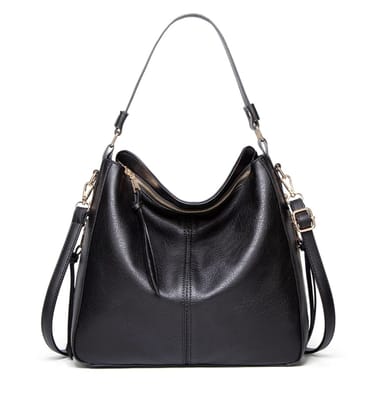 Women's PU Leather Zipper Handbag (Black)-PID63985