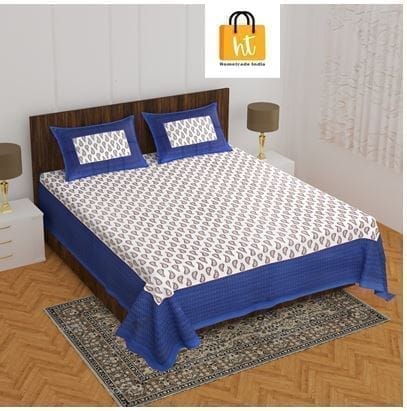 3001-Hometrade India-Standard King Size (90*108 Inches) Double Bedsheet With 2 Pillow Cover-RJ-14-Jaipur lining-3826