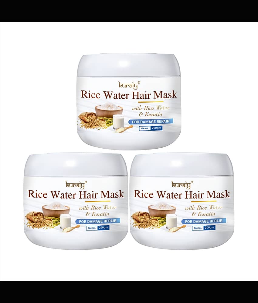 KURAIY Rice Water Hair Mask With Rice Water & Keratin For Damage Repair 200g Pack Of 3