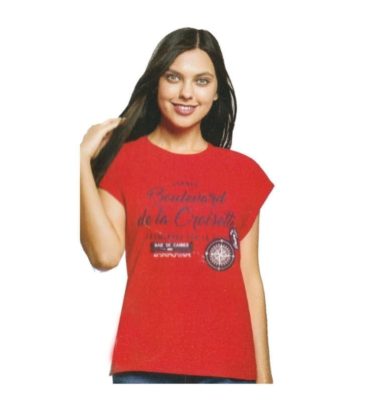 Women's Cotton Printed Round Neck T.Shirt (Red, S)-PID54187