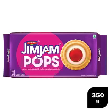 Britannia JimJam Pops crunchy open cookie with vanilla creme & jammy center 350 g