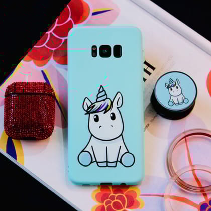 Cute Unicorn Silicone Soft Case (With Pop Up Socket Holder Stand)-Samsung Galaxy S8 Plus