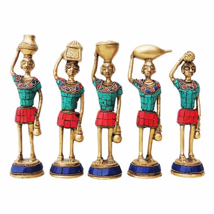 Brass Showpiece Rajasthani Musical Statue Set Of 5 Pcs., Height : 7 Inch (BSMAS841 A)