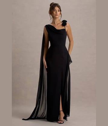 wanquila Women Georgette Solid Bodycon Dress ( Black )