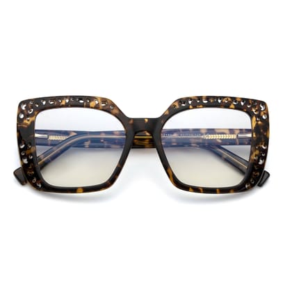 PERKEY Square Full Rim Blue Cut Light Glasses for Women - OPTL0020-C2-Medium / Clear / Brown