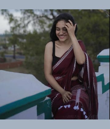 SARADA HANDLOOM Cotton Solid Saree With Unstitched Blouse Piece ( Maroon )