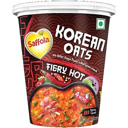 Saffola Korean Cuppa Oats Fiery Hot With Millet, Veggie Power & Multigrain Crunch, 56 g Saffola Korean Cuppa Oats Fiery Hot With Millet, Veggie Power & Multigrain Crunch, 56 g