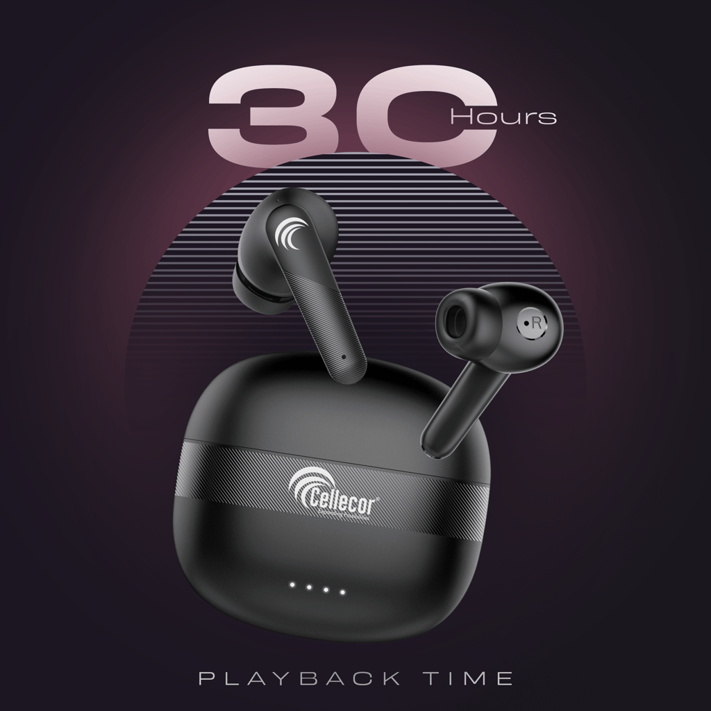 Cellecor BroPods CB03 Waterproof Earbuds With 30 Hours Playtime, Automatic Pairing, ENC Bluetooth-Black