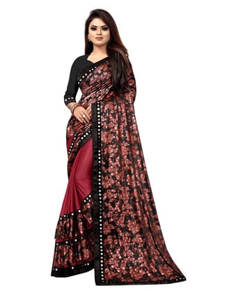 Generic Women's Lycra Blend Saree with Blouse (Red, 5 - 6 Mtrs)