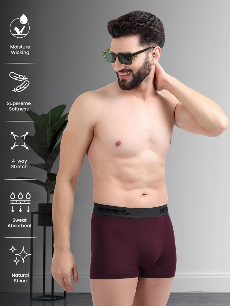Freecultr Men's Underwear Anti Bacterial Micromodal Airsoft Trunk - Non Itch No Chaffing Sweat Proof - Pack of 2-Sangria Wine,Cloud White