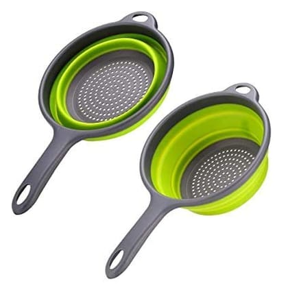 NIDY® Silicone Collapsible Colander Vegetable Fruit Washing Drain Strainer Basket |Colander || Fruit Basket Filter Drainer| Kitchen Folding Colander| BPA Free, Food Strainer Basket with Handle Green Color