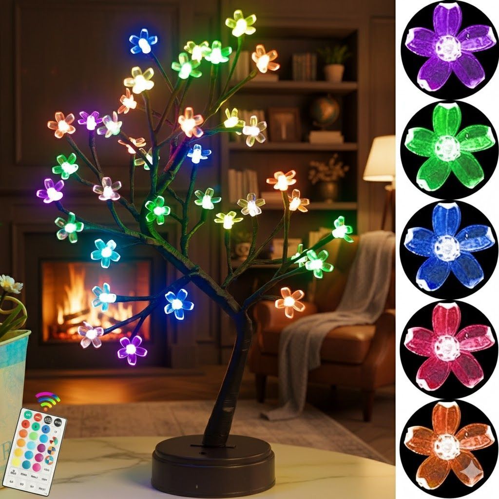 GLOWSERIE Color Changing Cherry Blossom LED Tree – Decorative Table Light