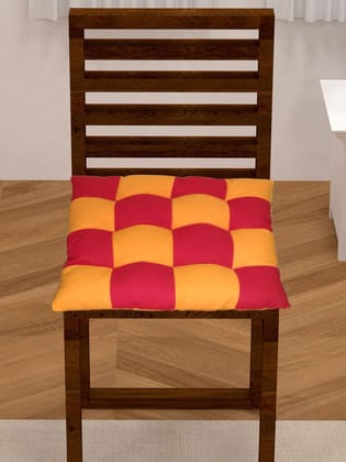 Lushomes Chair Pads, Red with Orange, Reversible, driver seat cushion for car, dining chair cushion, cushion for car, tie up cushions for chairs, Cotton cushion (15 Inch x15 Inch, 9 Knots, 1 Pc)
