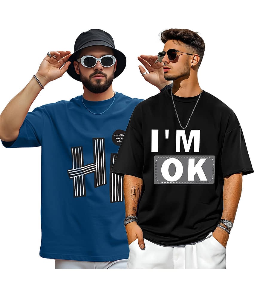 AUSK Men Cotton Blend Oversized Fit Printed T-Shirt ( Teal )