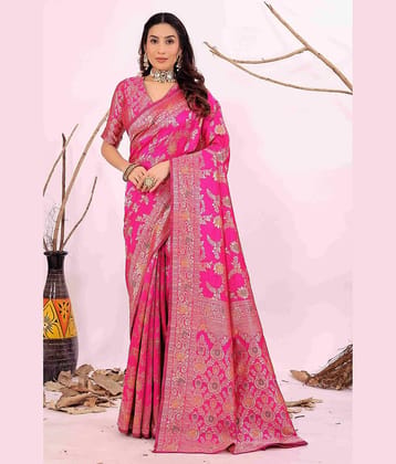 Vkaran Silk Woven Kanjeevaram Sarees With Unstitched Blouse Piece ( Rani )