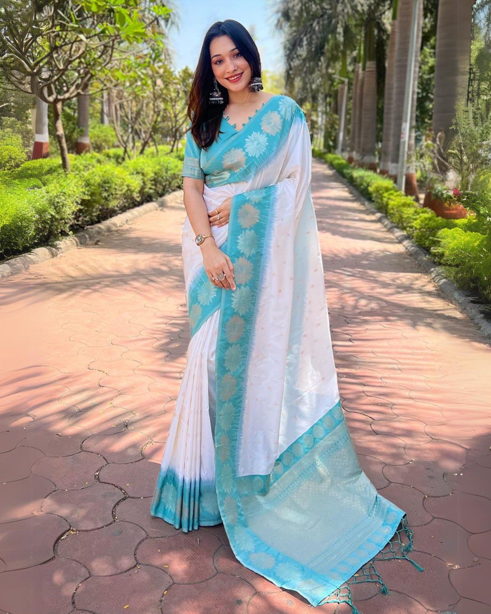 Marathi Mood Soft Silk Milky White Saree Zari Woven