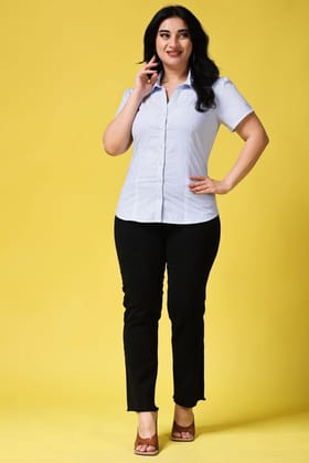 Blue Striped Fitted Formal Shirt-L / Blue