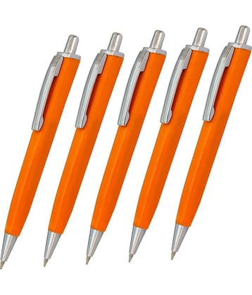 Orange Color Retractable Plastic Body Pen (5pcs)