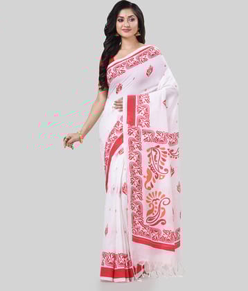 Desh Bidesh Cotton Printed Saree With Unstitched Blouse Piece ( Red )