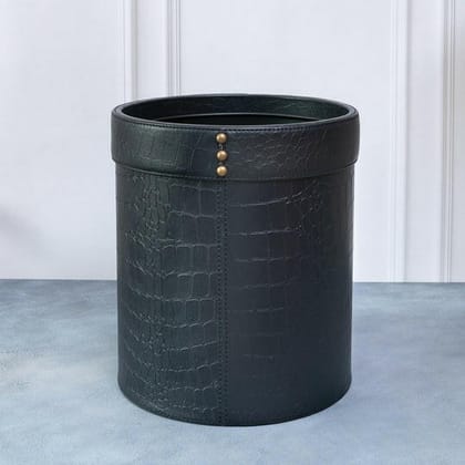 Eden Waste Bin In Genuine Croco Leather Black-Black