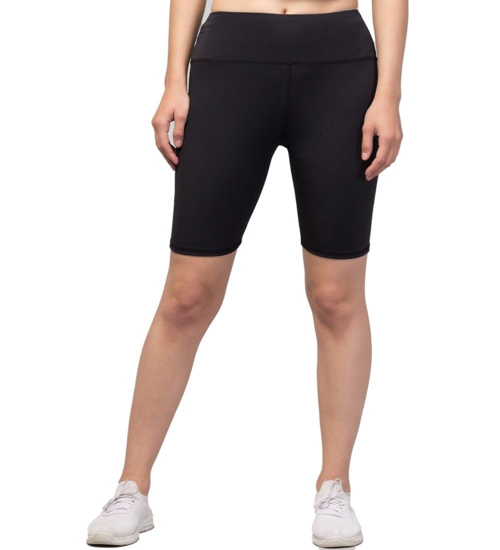 Womens Polyester Solid Above Knee High-Rise Shorts Size XL (Black)