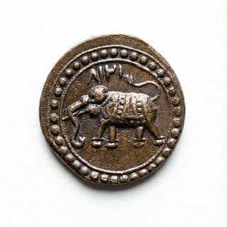 Ancient Elephant Type 2 Old and Rare Small Coin Silver Plated Ancient Variant