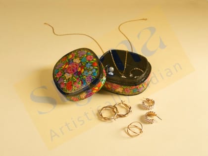Srjana Hand Painted Paper Mache Floral Box