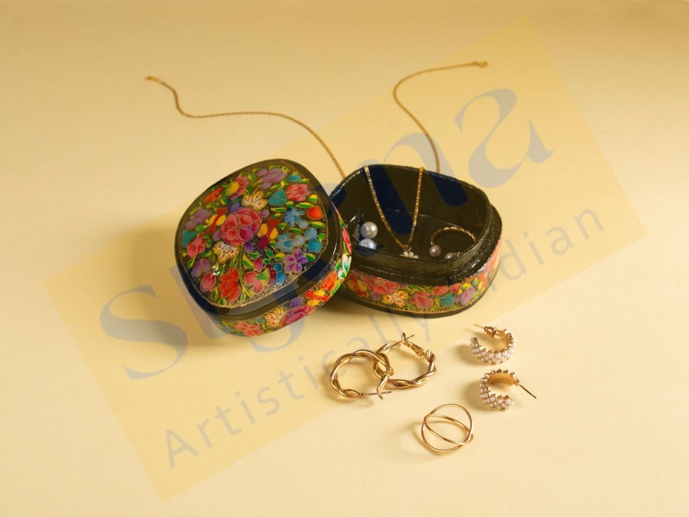 Srjana Hand Painted Paper Mache Floral Box