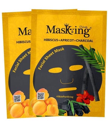 Masking Diva Hibiscus, Apricot and Charcoal Face Sheet Mask Masks 50 ml Pack of 2