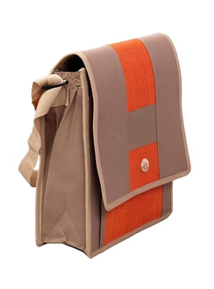 Eco-Friendly Vertical Jute Laptop Bag with Orange Accents - Stylish & Durable 15.5" x 11" x 5" Design