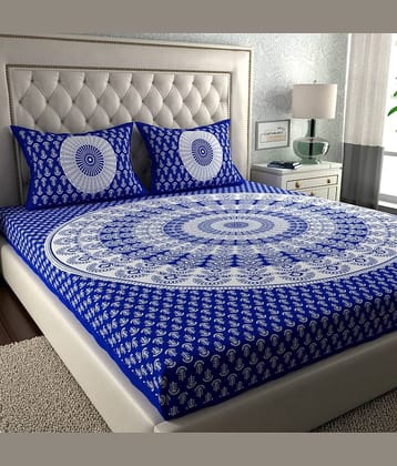 ABHACLOTHO Cotton 1 Double Bedsheet with 2 Pillow Covers ( Blue )