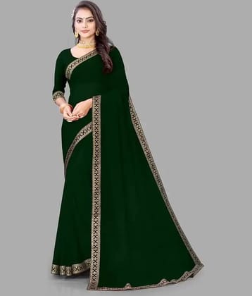 Samai Georgette Solid Regular Saree With Unstitched Blouse Piece ( Green )
