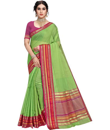 Sidhidata Cotton Silk Saree With Unstitched Blouse Piece ( Light Green )