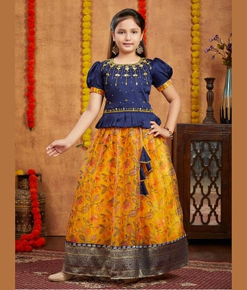 Aarika Silk Lehenga Choli Set For Girls ( Pack of 1 , Navy Blue )