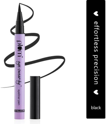 Plum Eye-Swear-By Eyeliner Pen , Flexible Felt-Tip , Smudge-Proof , 100% Vegan & Cruelty Free , 01 Black