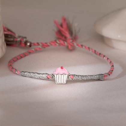 Silver Cup Cake Rakhi for Kids