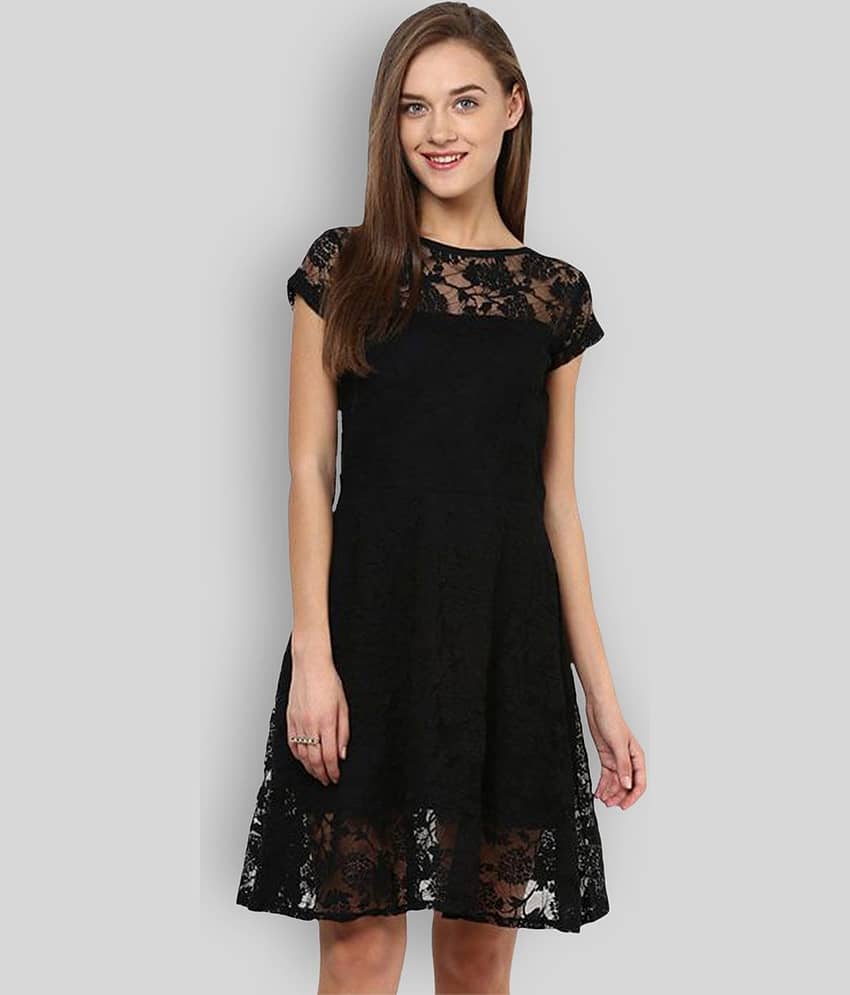 Miss Chase Women Lace Printed A-line Dress ( Black )