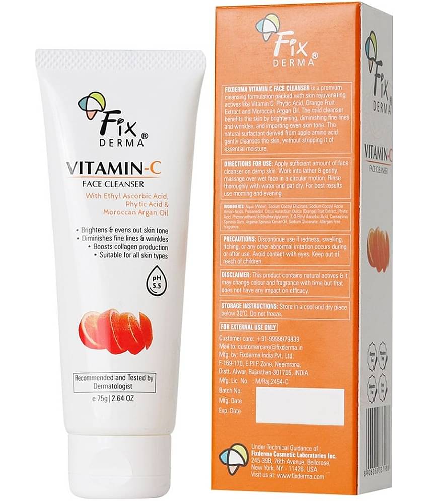 Fixderma Vitamin C Face Cleanser Dull Skin, Face Wash for Women & Men, Evens Skin Tone, 75g