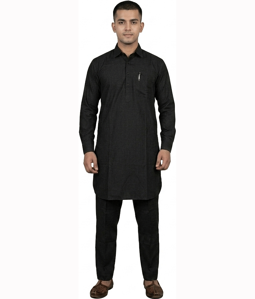 B.S sports wear Cotton Blend Solid Regular Fit Kurta Pyjama Set For Men ( Mustard )
