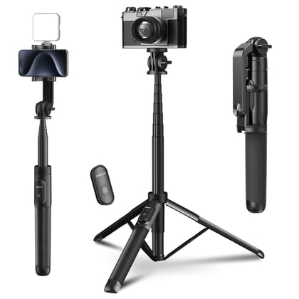 Mobilife 64" Multi-Function Selfie Stick Tripod Long Selfie Stick for iPhone&Android Multiple Mount for Camera Gopro Fill Light Aluminum Portable Mobile Tripod with Bluetooth Remote,Black Black / 64 inch (Aluminum)