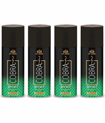 ST.JOHN Cobra Sport Long lasting Deodorant Spray for Men 150ml Each (600ml) - Pack of 4