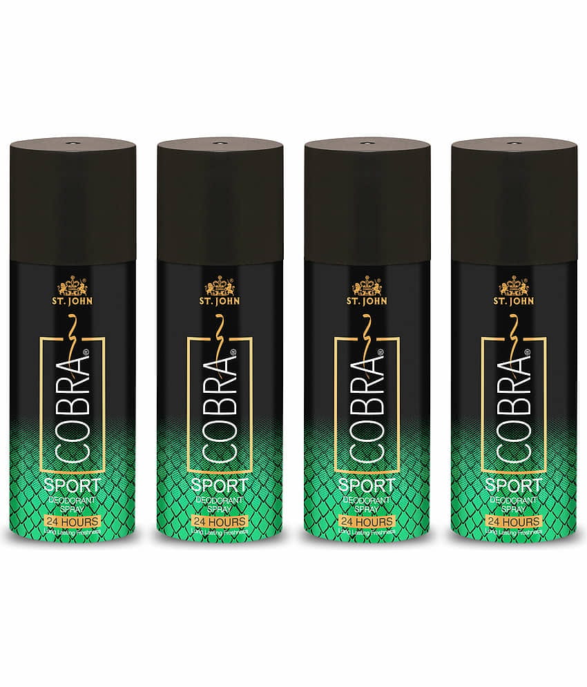 ST.JOHN Cobra Sport Long lasting Deodorant Spray for Men 150ml Each (600ml) - Pack of 4