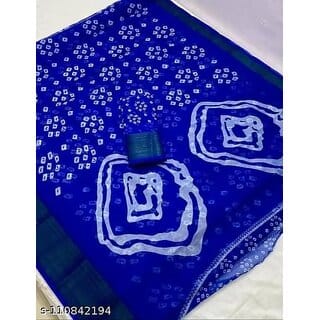 Blue Colour Bandhani Printed Cotton Silk Saree