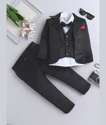 Fourfolds Pack of 1 Boys Cotton Blend Shirt & Pants Set ( Black )