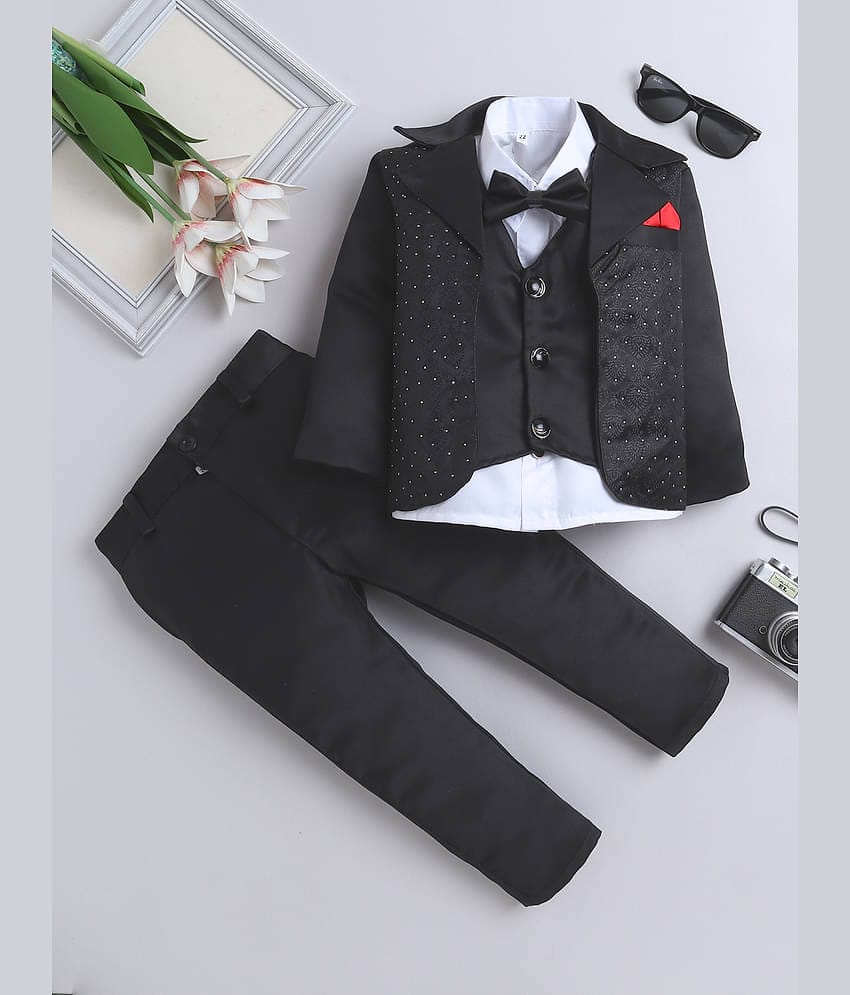 Fourfolds Pack of 1 Boys Cotton Blend Shirt & Pants Set ( Black )