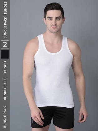 Men's Pack of 2 Solid Combed Cotton Vest Men's Pack of 2 Solid Combed Cotton Vest