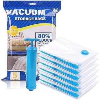 (Pack of 5) Vacuum Storage Bags for Clothes | Space Saver with Hand Pump for Travel Home