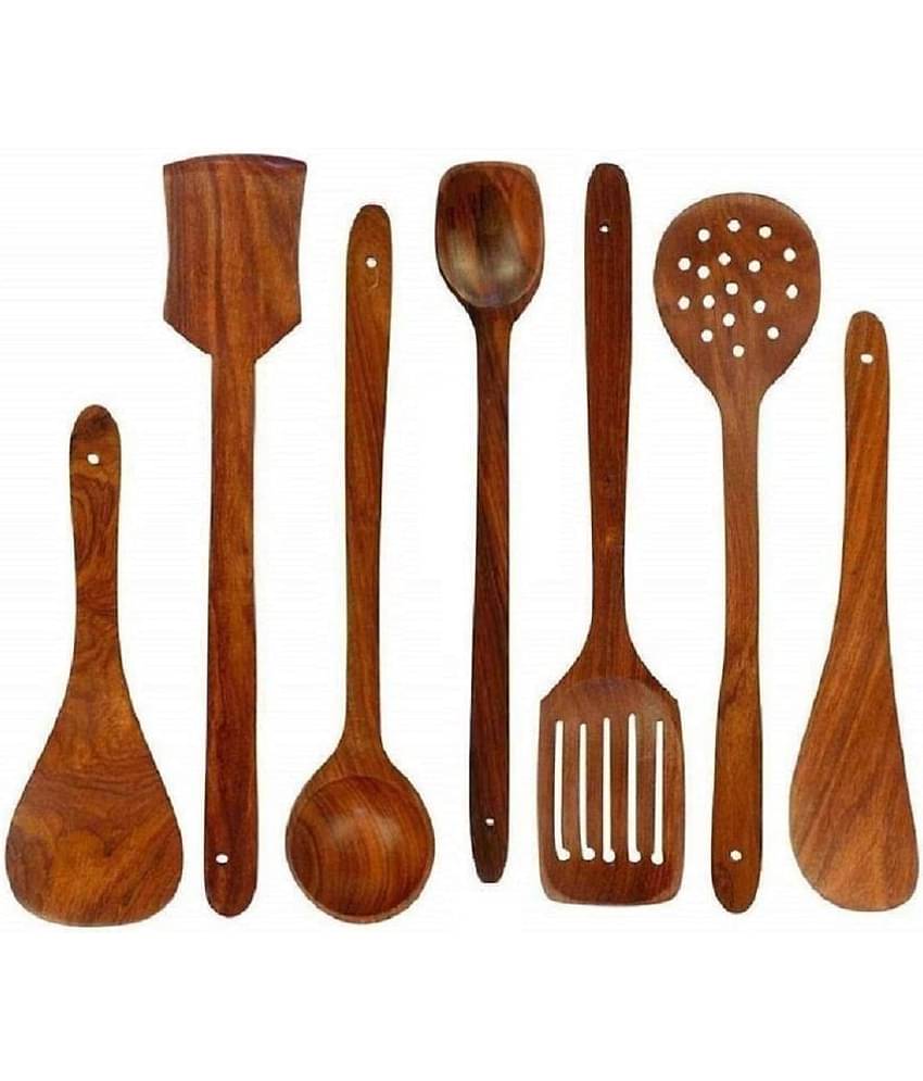 erum - Brown Wood Mixing Spatula ( Pack of 7 )