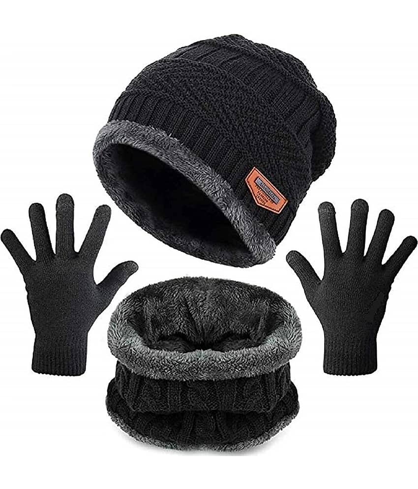 Alamos Pack of 4 Woollen Men's Cap ( Black )