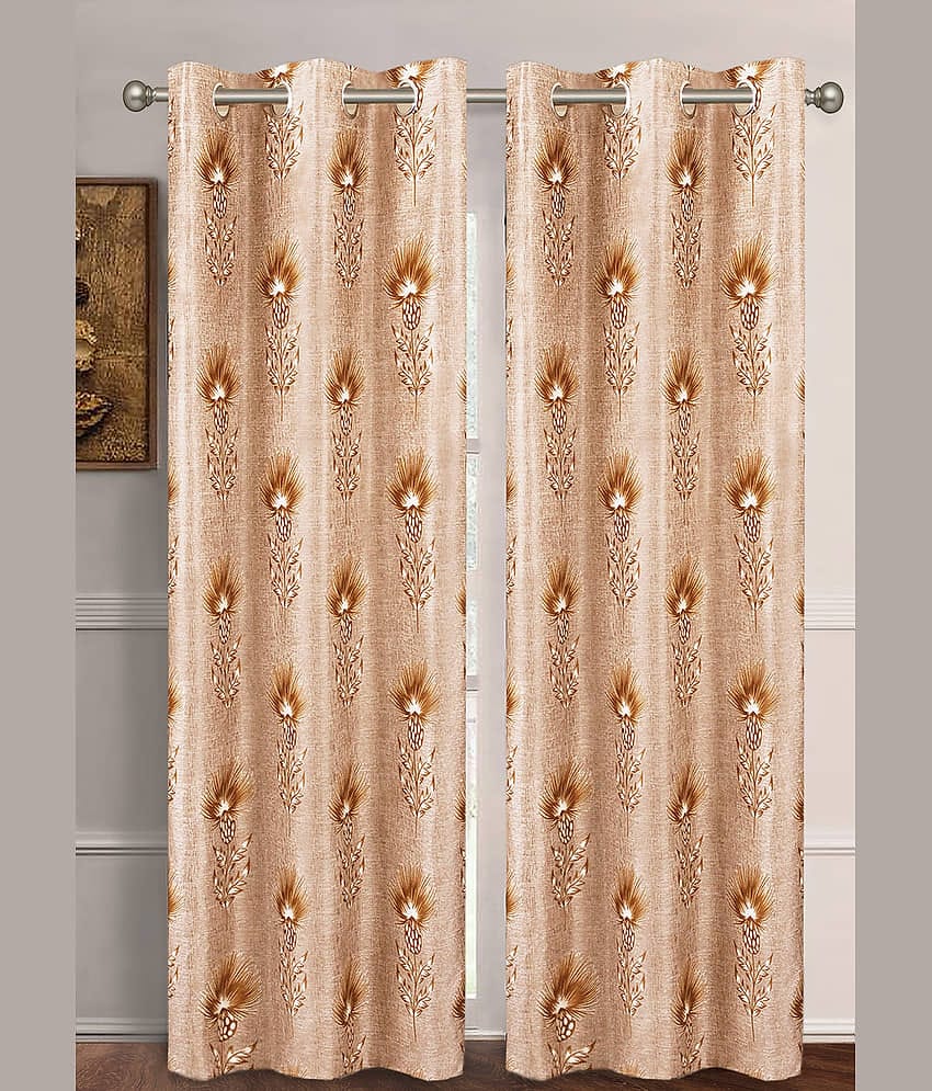 Home Candy Set of 2 Long Door Semi-Transparent Eyelet Polyester Brown Curtains ( 274 x 120 cm )